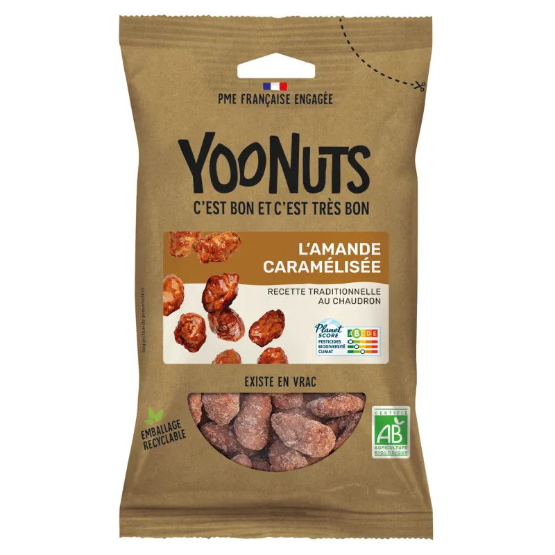 Amandes caramélisées bio en sachet - Acheter en ligne