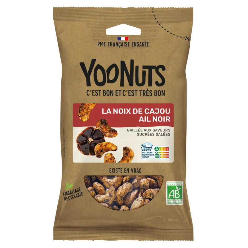 Noix de cajou à l'ail noir bio en sachet - Acheter en ligne